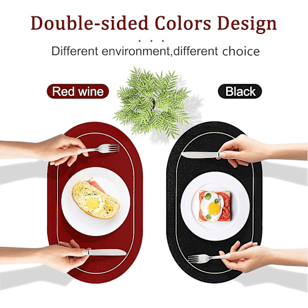 Faux Läder Underlägg Set om 4 - Dubbelsidig Färg Oval Design Matbord Underlägg Vattentät Tvättad Värmebeständig Inomhus