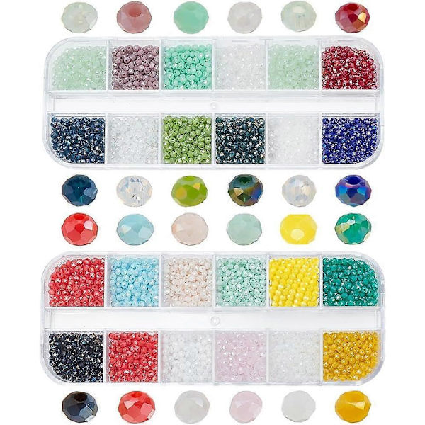 3840 stk. 2 mm Facetterede Glasperler Tråde 24 Farver AB Farve Elektroplet Briolette Rondelle Krystalperler Tjekkiske Facetterede Perler til Halskæde Armbånd Je
