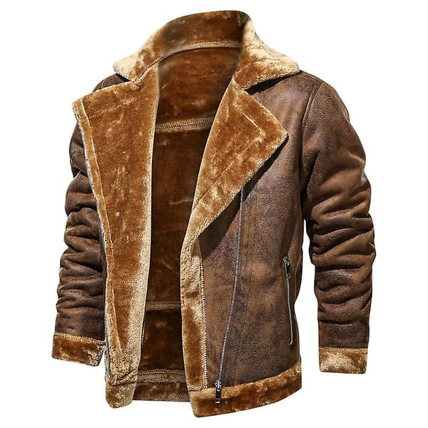Herr Faux Läderjacka Sherpa Aviator Bomberjacka Black S