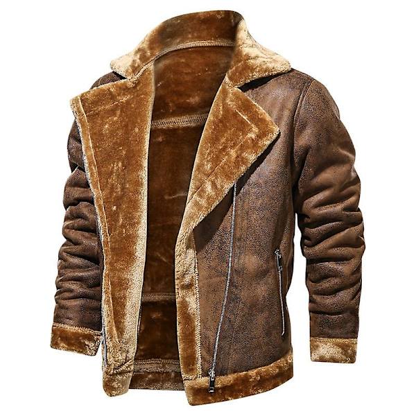 Herre Faux Læderjakke Sherpa Aviator Bomberjakke Brown M