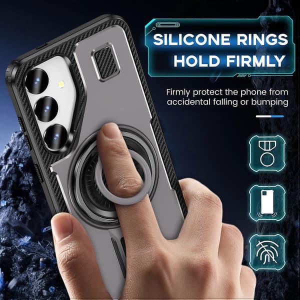 TPU PC-deksel med støtte og silikonfingerstropp til Samsung Galaxy S25 - Hvit Grey