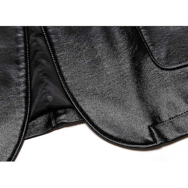 Herre Casual Hakket Krave 2 Knap Slim Faux Læder Blazer Jakkesæt Jakke Navy L