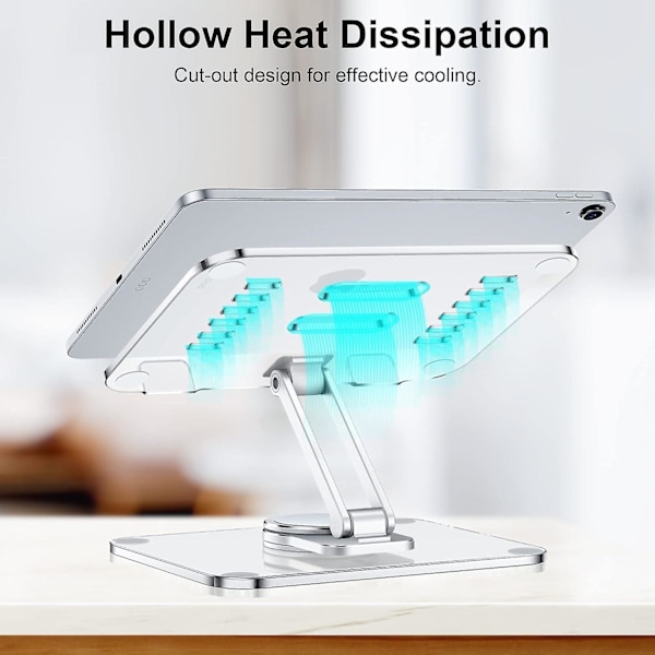 Akryl Tablet Stand Holder med 360 Graders Roterende Base, Foldbar Justerbar Transparent Tablet Holder til Skrivebord Hjem, Kompatibel med iPad Pro Air Mini