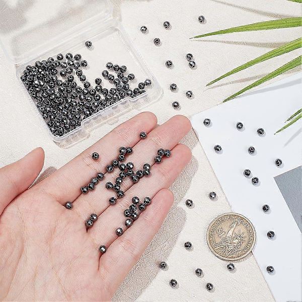 2 strenger ca. 196 stk. Naturlige syntetiske hematittperler 4mm fasetterte runde steinperler løse edelstensperler avstandsperler for DIY håndverk halskjede armbånd