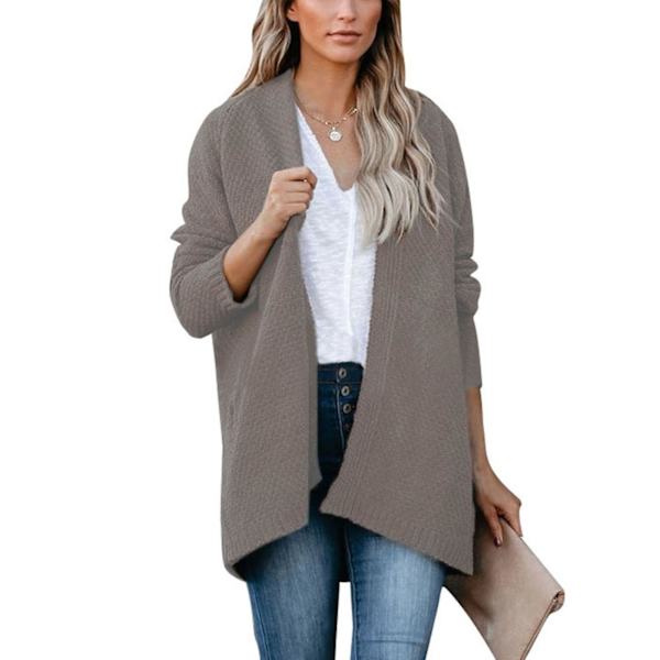 Naisten neuletakki, yksivärinen, neulottu, taskullinen, puolipitkä, avoin edestä, pitkä 2XL Gray