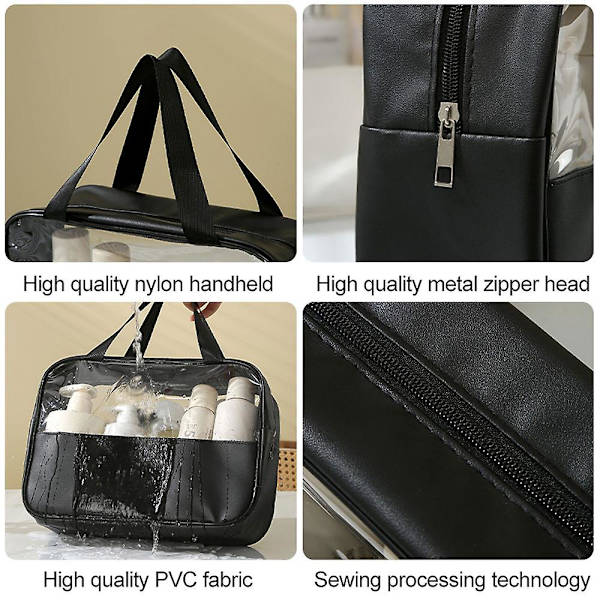 Sy transparent kosmetisk väska Pvc bad kosmetisk väska Pu vattentät stor kapacitet set black