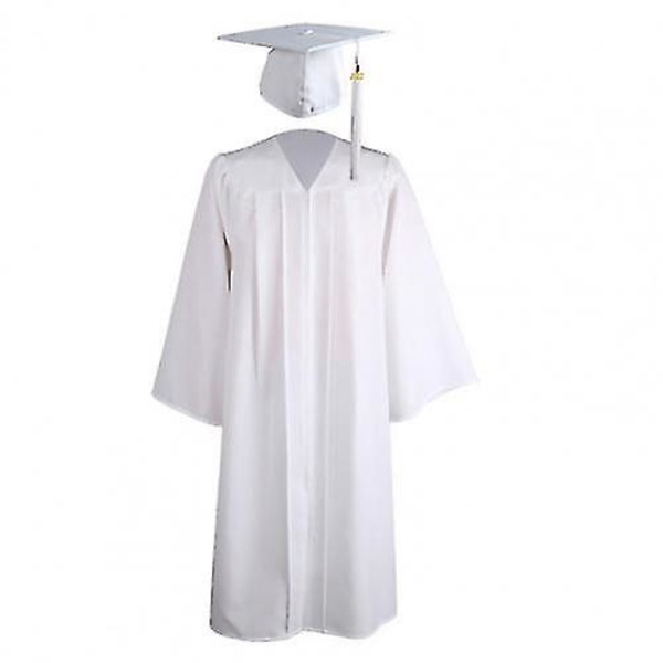 2021 Voksen Graduation Gown Langærmet Universitets Akademisk Kjole Lynlås Lukning Plus Size Graduation Gown Robe Mortarboard-hat A White L