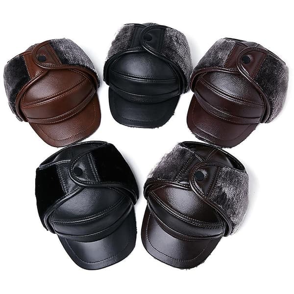 Sztxj Herr 100% Äkta Läderhatt Vinter Varma Utomhus Skydda Öra Äkta Läderkeps För Vinter Varma Foder(brun) 2xl {59-60cm}