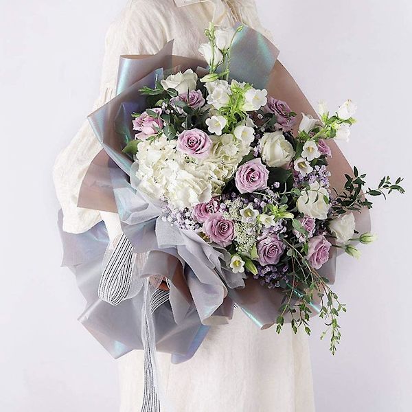 Iridescent dubbelsidig blomsterinslagningspapper Florist bukett förpackning, 20 ark (orange)