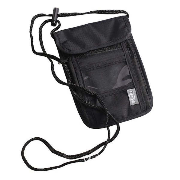 Travel Nylon Axel Crossbody Bag RFID-blockerande passhållare (med genomskinligt PVC-fönster) Black