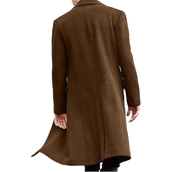 Herr Trenchcoat Casual Slim Fit Lång Jacka Överrock Brown 2XL