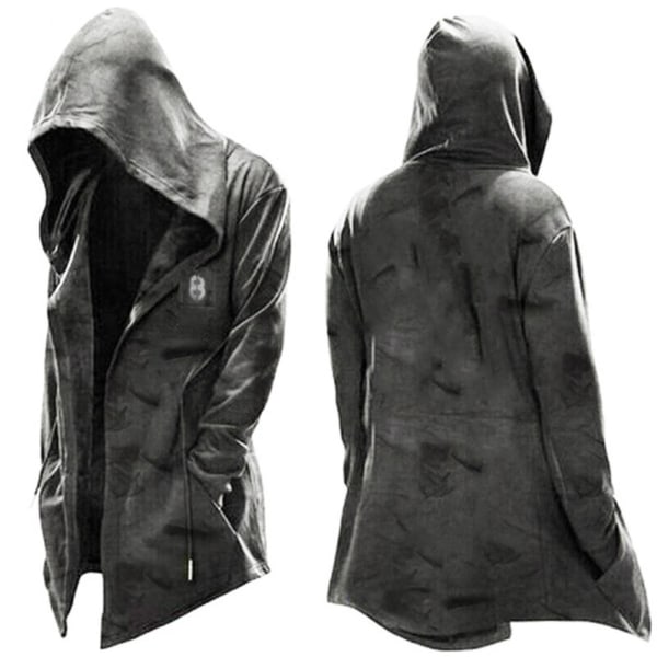 Trendikäs hupullinen miesten trenssi Halloween-teemaisella painatuksella Cospaly-asuihin ja juhliin 4XL Gray A