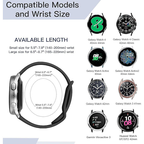 Silikonerem Kompatibel med Samsung Galaxy Watch Active 2 40mm/44mm, 20mm Sportsrem med dobbelt hulspænde til Galaxy Watch 4/watch 4 Classic/watch3