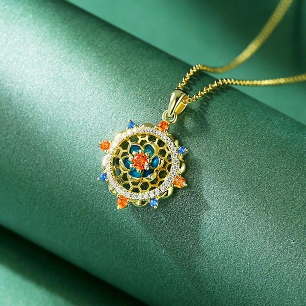 Dunhuang Lotus Pattern Series 925 Sterling Silver Micro-insatt Color Treasure Zircon Halsband Damsmycken