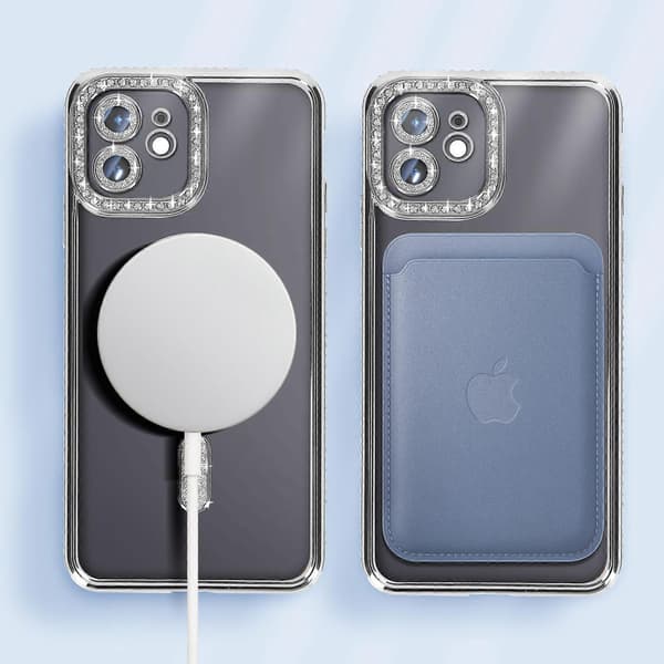 Diamond Cover til iPhone 12 Beskyttelse MagSafe Omkring Strass, Sølv