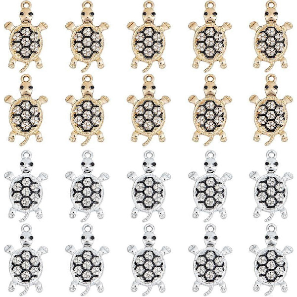 1 Æske 20 stk. Guldfarvede Skildpadde Charms Bulk Sølvfarvede Skildpadde Charms Søde Mini Små Legering Rhinestone Havliv Ocean Dyr Skildpadde Charms til Smykkefremstilling Cha