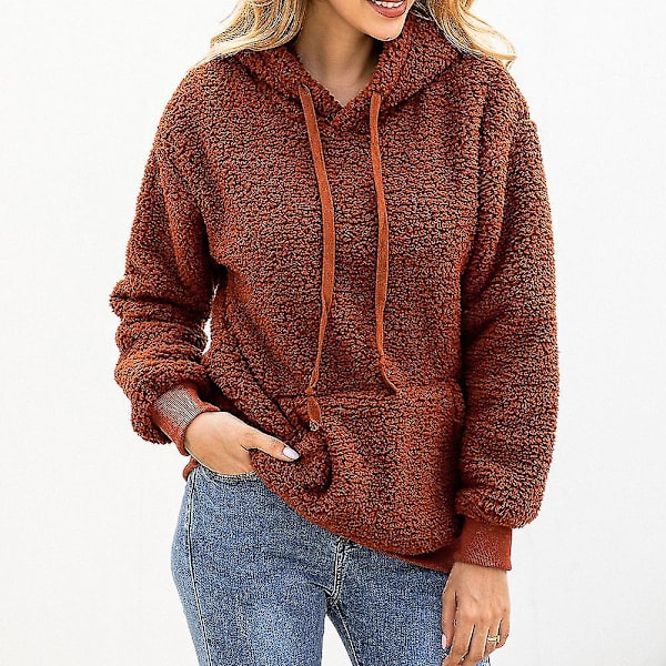 Dame Plys Sweater Frakke Snøre Hætte Sweater Lange Ærmer Casual Toppe Ny L C
