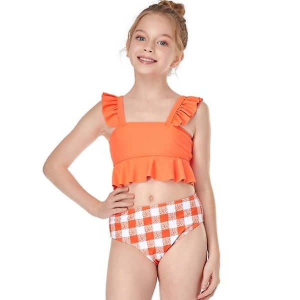 Jenter Badetøy Liten Volang Sommer Strand Delt Badetøy Bikini orange 140