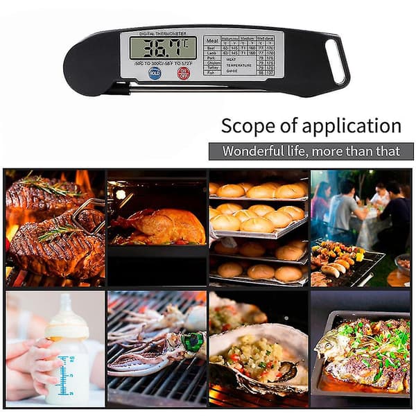 Proffsigt digitalt hopfällbart sondmattermometer Vatten Kött Bageri Temperaturmätningsenhet Köksredskap Black