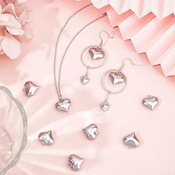 1 Ask 100 st Puff Hjärt Charm 316 Rostfritt Stål Kärlek Charm Silver Hjärtan Charm