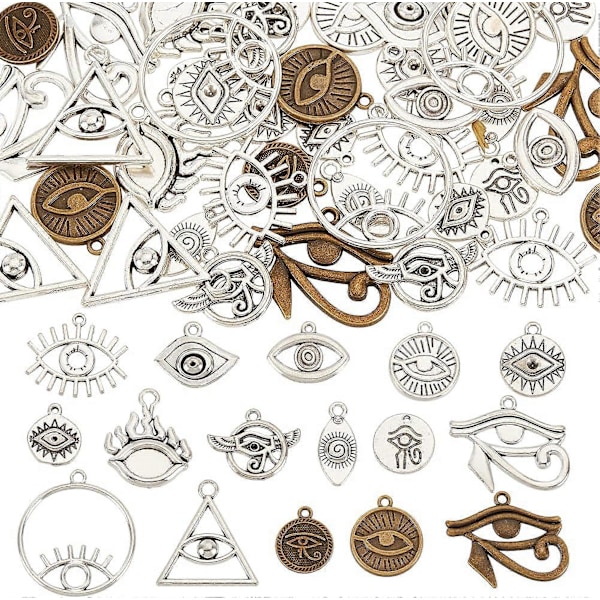 64 st Evil Eye-berlocker Tibetansk stil Egyptiska ögonberlocker Legering Ving Dangle Berlocker Distanspärlor