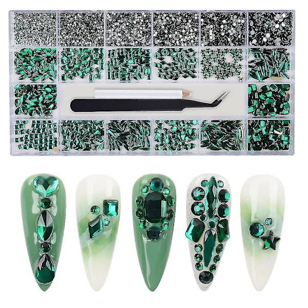 Neglekunst Rhinestones Runde Perler Flatback Krystaller Ædelstene 8620 stk Multi Former Glas Krystal Rhinestones Til Neglekunst Makeup Ansigtsdekor Håndværksforsyning (g