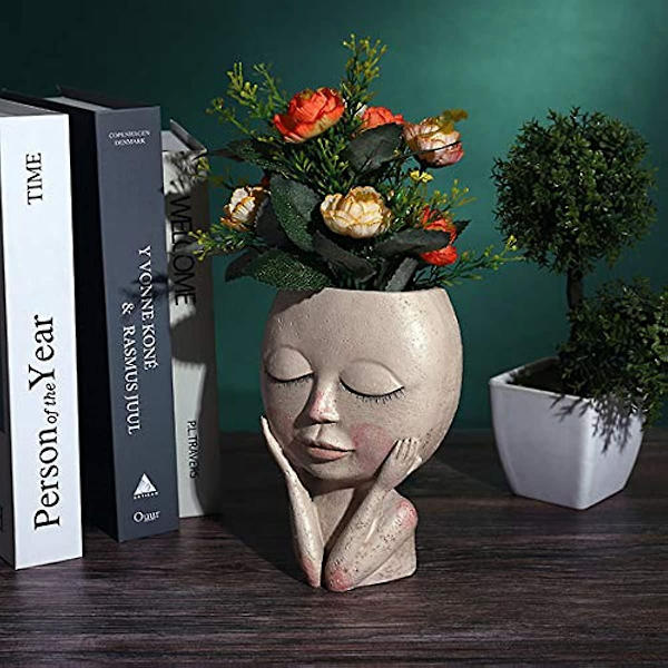 Resin Blomsterpotte Vase Kunstnerisk Skulptur Hoved Plantekasse Blomsterpotte Tørrede Statue Plantepotter Til Have Udendørs Indendørs Dekorativ