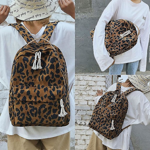 Kvinnor Flickor Ryggsäck Leopard Print Stor Kapacitet Dragkedja Mode För Skola Resor