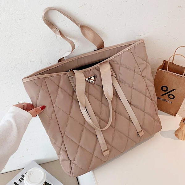 Stor kapacitet pendlar nylon tote väska enfärgad casual axelväska khaki