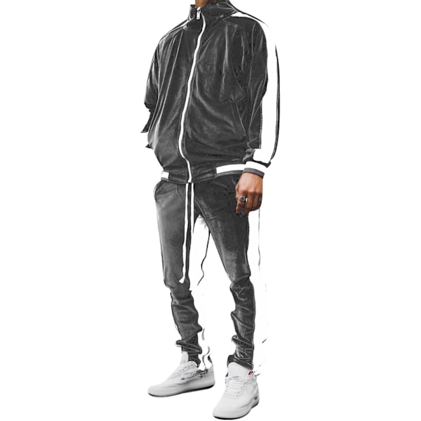 Mjukisdress i sammet för män, avslappnad jacka och byxor Grey M
