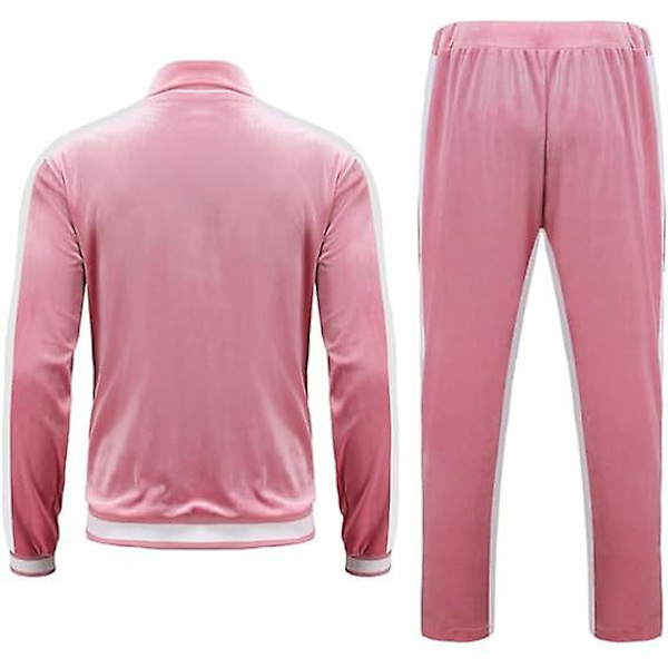 Mjukisdress i sammet för män, avslappnad jacka och byxor Pink M