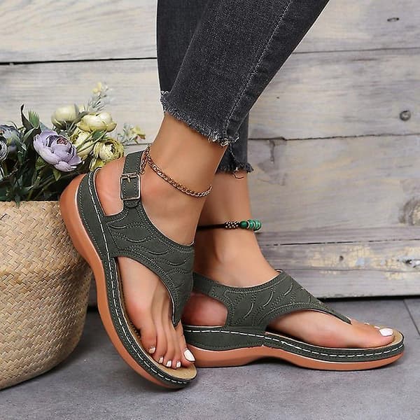 Dames Solid Farvede Brodererede Flip Flop Sandaler Strandtøfler 086 Green EU 37