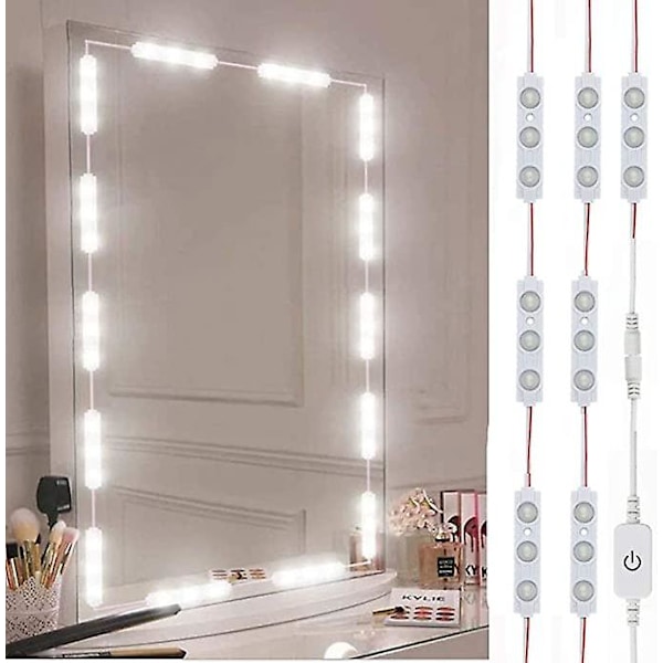 LED-sminkspegellampor, Hollywood-stil sminkspegellampa, 10 fot ultraklar vit LED, dimbar touchkontroll ljusremsa, för sminkbord