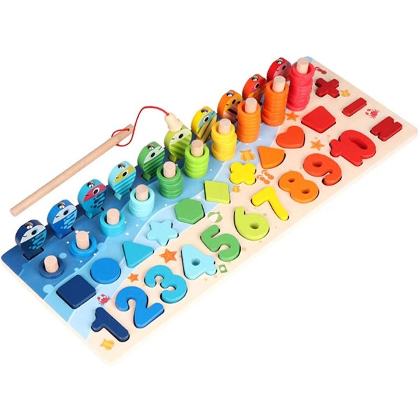 Kindergarten Matematik Träpussel, Fiske Leksak Nummer Form