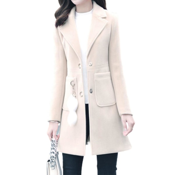 Dame Bodybuilding Trench Håndvask Slidstærk Uldblanding Frakke Til Kvinder Formel Hverdagsbrug 2XL Creamy-white