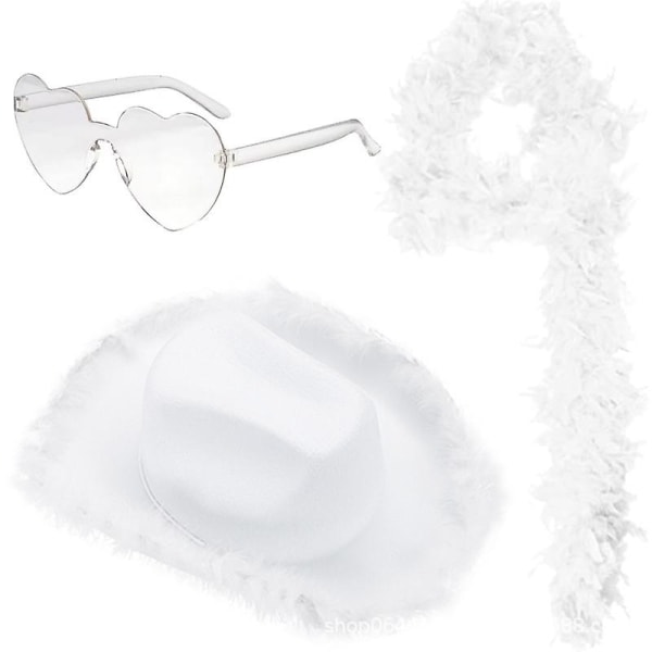 Cowboyhatt med solbriller, fjær cowgirlhatt for Halloween White