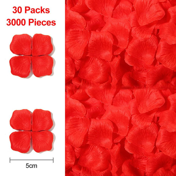 3000 stk. Kunstige Roseblader, Blomsterblader for Romantisk Kveld, Bryllup, Fest, Arrangementer, Valentinsdag, Dekorering red