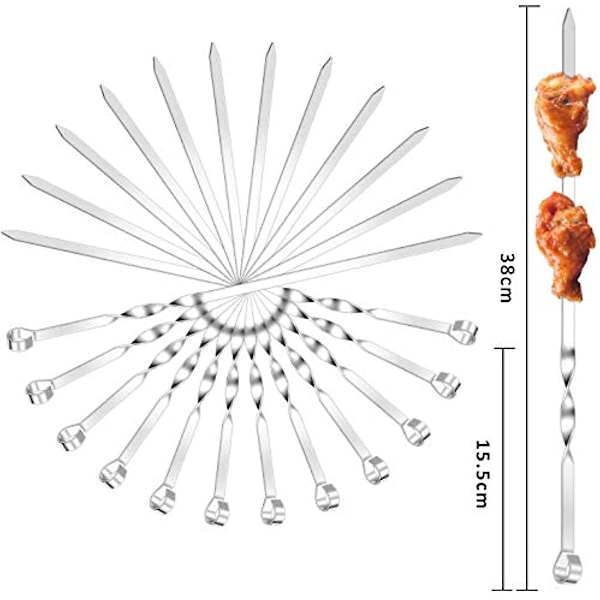 Kebabspett 10 st Rostfritt Stål Grillspett Set Platt Metall Grillspett för Kött Grönsaker