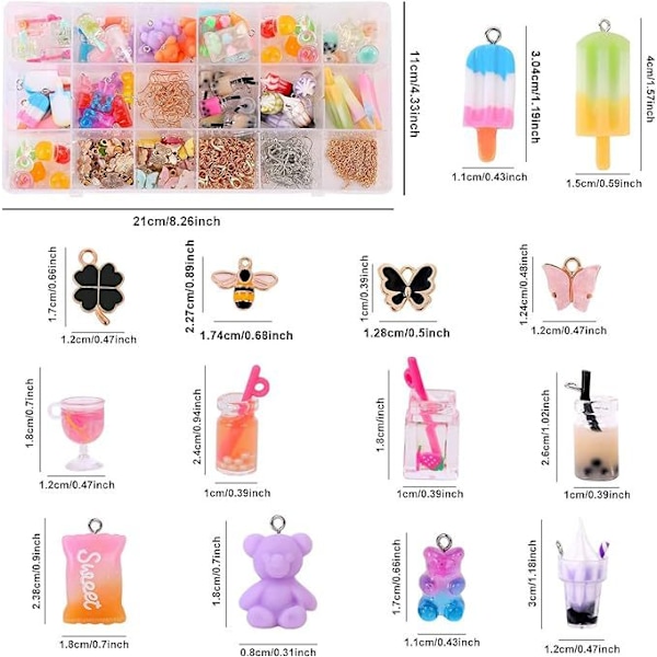 Berlocker-set för halsband, DIY-smycken, Berlocker Fjäril Bubbelte Berlocker Nyckelring Gummybjörnar Örhängen