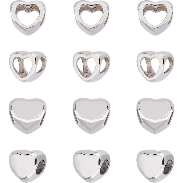12 st 10 mm Hjärtformade Pärlor i Rostfritt Stål, Hjärtformade Distanspärlor, Stora Hål, Metallhjärtan, Lösa Pärlor, 5 mm Hål, Alla Hjärtans Dag-Pärlor för Smycken