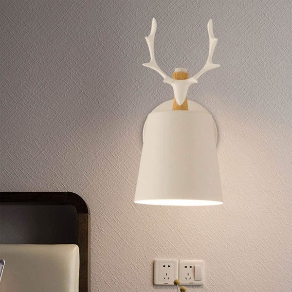 Kreativ modern vägglampa enkel vägglampa järn E27 nordisk hjorthuvud bas art deco stil (vit)
