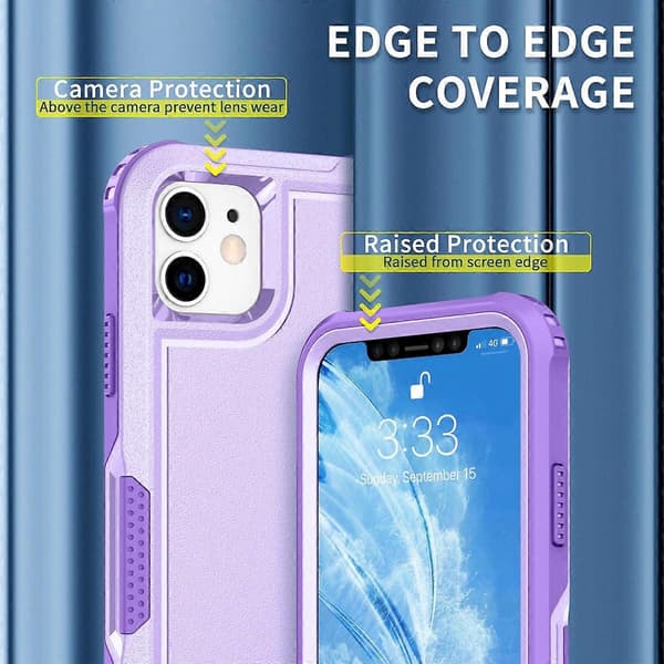 For iPhone 12 3 i 1 PC + TPU Støtsikkert Telefondeksel Purple
