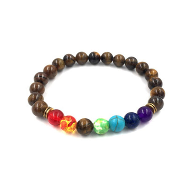 7 Chakra Armband 8mm Svart Frostad Armband 3d Buddhas Huvud + Energistens Färgglada White Touch Sand Colorful