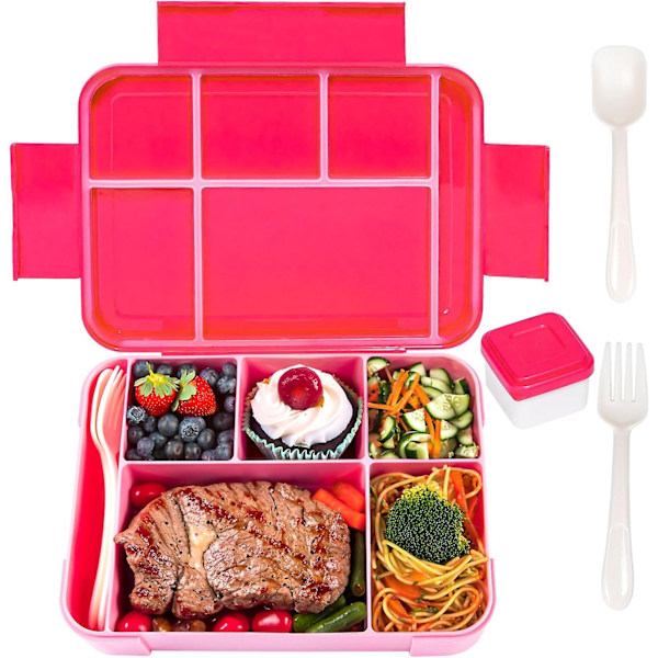 Barnens Brödlåda Med 6 Fack 1330ml Lunchlåda Med Bestick, Läckagesäker Snacklåda, Bpa-fri Bentolåda, Mikrovågsugn För Skola Arbetspicknick(rosa)