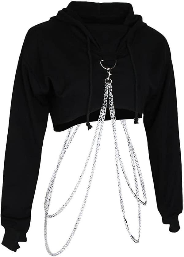 Dame Sort Langærmet Pullover Crop Top Hættetrøje Sweatshirt Klubfest Black M