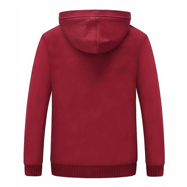 Vinterns tjocka fleece-tröja för män, plyschfoder, öppen framtill, dragkedja, cardigan, huvtröja, enfärgad, för casual, ny 4XL Red