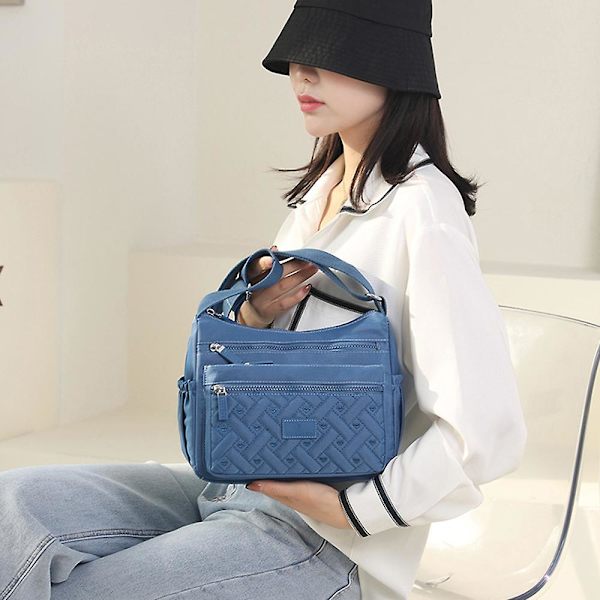 Kvinnor Crossbody Väska Multi-ficka Nylon Vattentät Lätt Casual Axelväska Handväska Portfölj blue