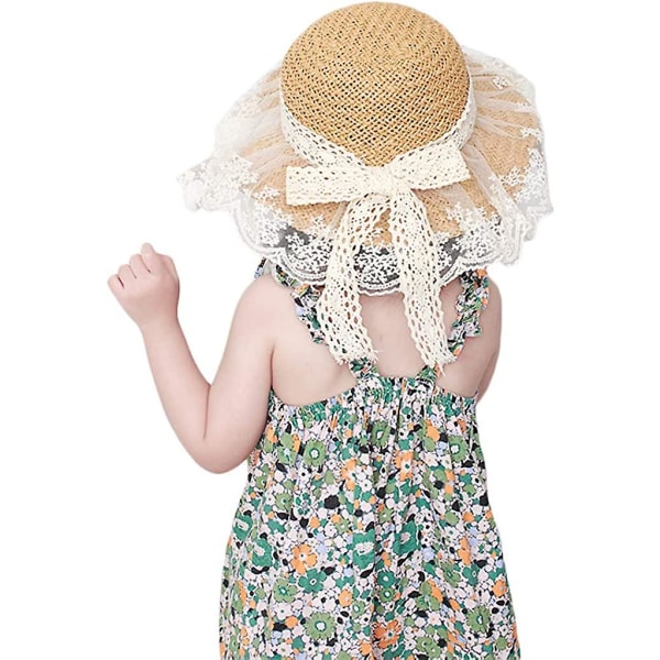 Sommerstrohatt for jenter, bredbremmet solhatt for småjenter, solhatt for jenter