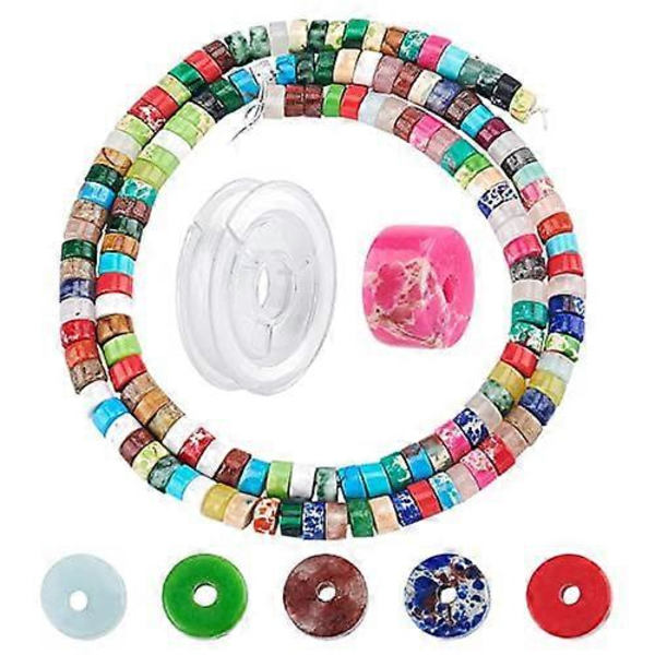 1 Ask 200 st Lapis Lazuli Heishi Pärlor Diskar Platta Runda Mynt Sten Ädelstenspärlor med 10 Yards Elastiskt Tråd för Smyckestillverkning C
