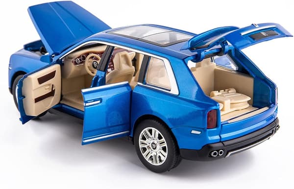1/24 skala Rolls-Royce Cullinan SUV modelbil legetøj, zinklegering træk tilbage legetøjsbil med lyd og lys til børn drenge piger gave (blå)